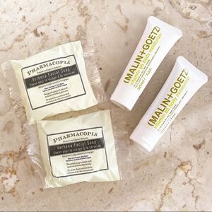 (MALIN+GOETZ) moisturizer and Pharmacopia Facial Soap 4 pc Travel Set